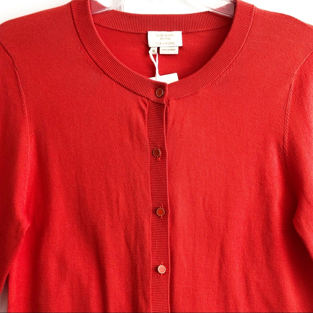 NEW Kate Spade Tomato Red Sophronits Genevieve Cotton Cardigan M - Picture 3 of 10